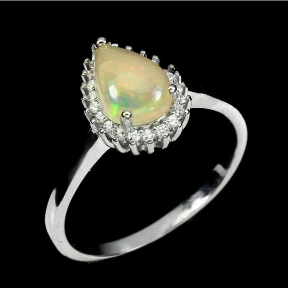 Opal Ring, Pear Shaped Ring, Solitaire Ring, Gemstone Ring, Engagement Ring - Picture 2 of 6